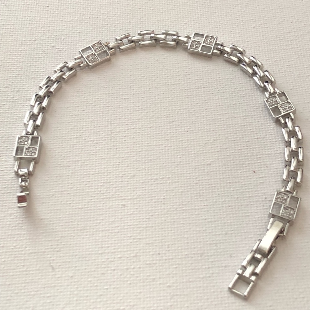 Men's Silver Square-Link Bracelet with Pavé Accents